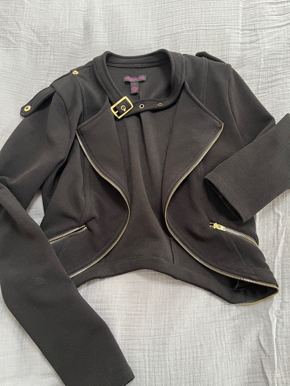 Material Girl Black Cropped Moto Jacket with Gold Hardware